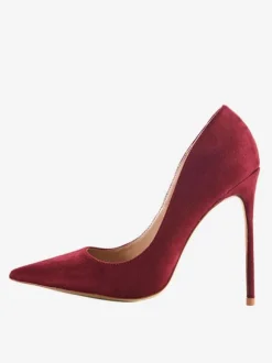Womens Burgundy Suede Pointed Toe Basic Pumps Stiletto Heels Dress Shoes