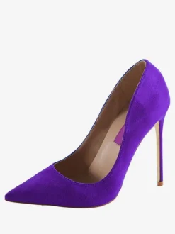 Womens Burgundy Suede Pointed Toe Basic Pumps Stiletto Heels Dress Shoes