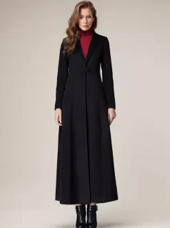 Women's Coat Warm Winter A-line Lapel Full Length Maxi Woolen Coat 2026