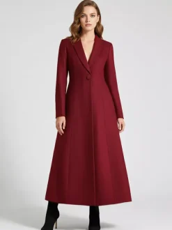 Women's Coat Warm Winter A-line Lapel Full Length Maxi Woolen Coat 2026