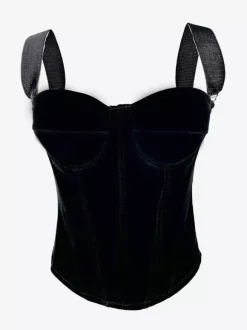 Women's Corsets Velvet Boning Black Polyester Zipper Dating Chic Lingerie