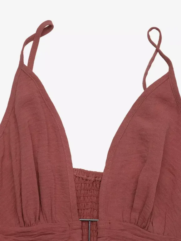 Women's Dusty Rose V Neck Spaghetti Strap Tiered Maxi Dress Sleeveless Flowy Summer Beach Dress