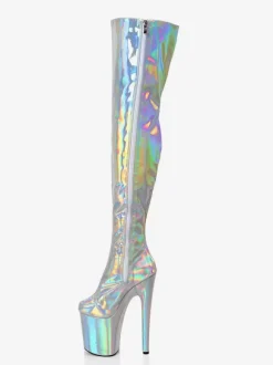Women Sexy Boots Metallic Platform Round Toe High Heel Thigh High Boots