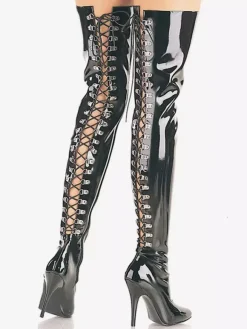 Women Sexy Boots Pointed Toe Zipper Sequins Stiletto Heel Rave Club Black Thigh High Boots