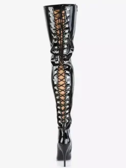 Women Sexy Boots Pointed Toe Zipper Sequins Stiletto Heel Rave Club Black Thigh High Boots