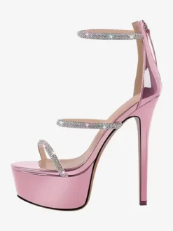 Women Sexy Heel Sandals Platform Open Toe Rhinestones Strappy Stiletto Heel Sandals