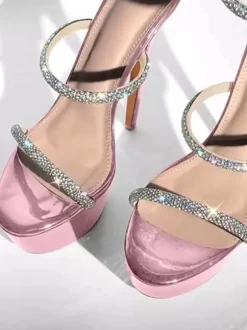 Women Sexy Heel Sandals Platform Open Toe Rhinestones Strappy Stiletto Heel Sandals