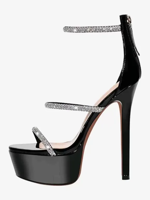 Women Sexy Heel Sandals Platform Open Toe Rhinestones Strappy Stiletto Heel Sandals