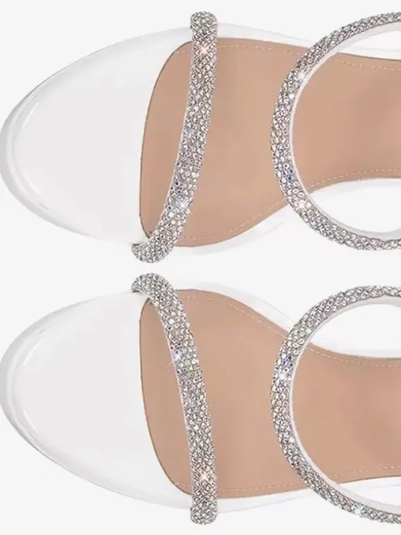 Women Sexy Heel Sandals Platform Open Toe Rhinestones Strappy Stiletto Heel Sandals
