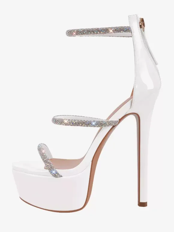 Women Sexy Heel Sandals Platform Open Toe Rhinestones Strappy Stiletto Heel Sandals