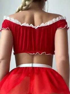 Women Sexy Maid Costume Skirt T-back Top Knee-high Socks Sets Servant Girl Costumes