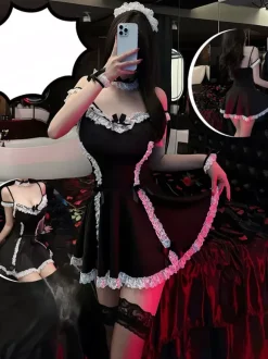 Women Sexy Maid Costume Women's Dress Knee-high Socks Servant Girl Costumes