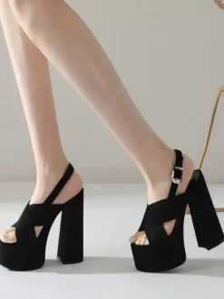Women Sexy Sandals Uede Leather Open Toe 2" 5.7" Slingback Sandal Shoes