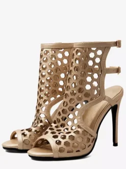 Women's Gladiator Sandals Women's Peep Toe Cut Out Buckle Detail Sandal Shoes
