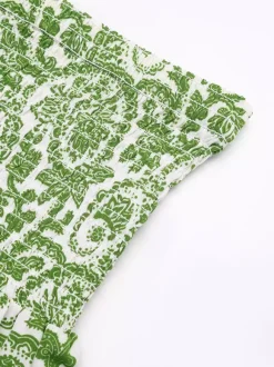 Women's Green Paisley Print High Low Maxi Skirt Smocked Waist Tiered Flowy Boho Summer Skirt With Tassel Tie