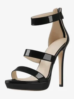 Women's Heel Sandals Black Open Toe Stiletto Heel Strappy Sexy Sandals