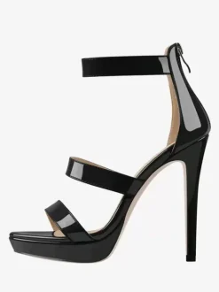 Women's Heel Sandals Black Open Toe Stiletto Heel Strappy Sexy Sandals