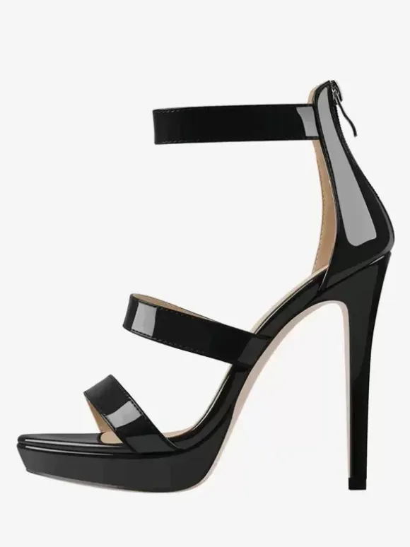Women's Heel Sandals Black Open Toe Stiletto Heel Strappy Sexy Sandals
