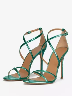 Women's Heel Sandals Metallic Round Toe Stiletto Heel Party Shoes