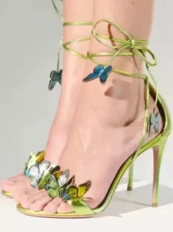 Women's Heel Sandals Open Toe Stiletto Heel Butterfly Detail Lace Up Prom Shoes