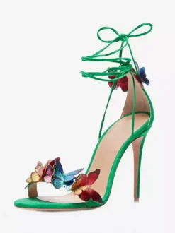 Women's Heel Sandals Open Toe Stiletto Heel Butterfly Detail Lace Up Prom Shoes