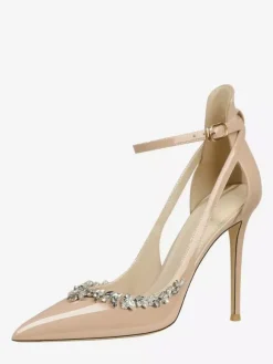 Women's High Heel Pumps Pointed Toe Rhinestones Cut Out Ankle Strap Prom Shoes