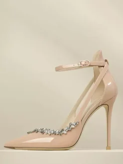 Women's High Heel Pumps Pointed Toe Rhinestones Cut Out Ankle Strap Prom Shoes