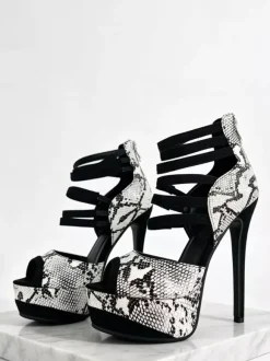 Women's High Heel Sandals Peep Toe Platform Snake Pattern Stiletto Heel Sandal Shoes