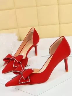 Women's High Heels Bows Elegant Pumps Pointed Toe Stiletto Heels