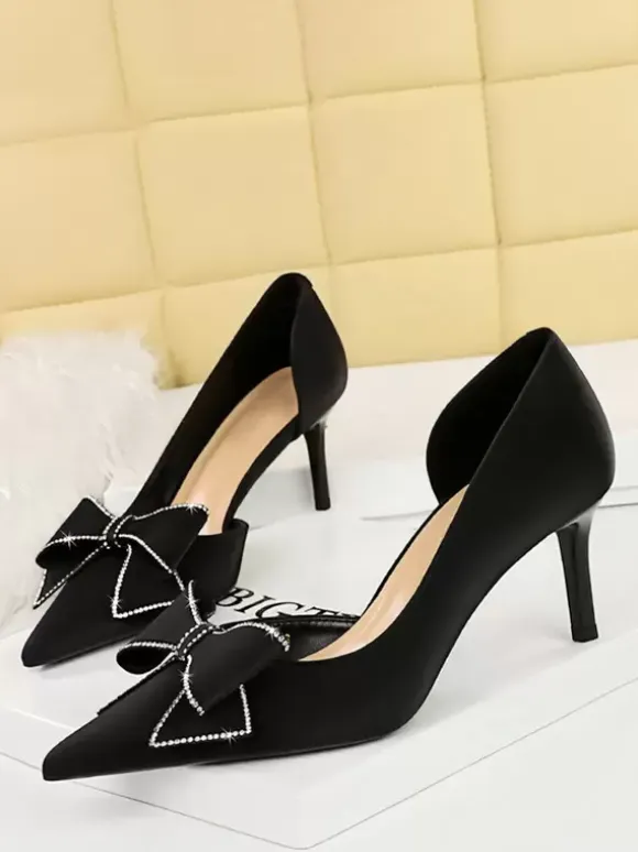 Women's High Heels Bows Elegant Pumps Pointed Toe Stiletto Heels