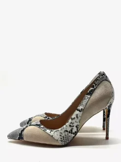Women's High Heels Pointed Toe Suede Snake Pattern Slip On Pumps