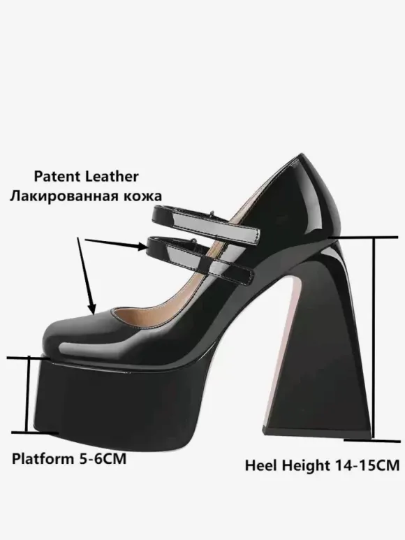 Women's High Heels Slip-On Buckle Pumps Chic Square Toe Chunky Heel PU Leather
