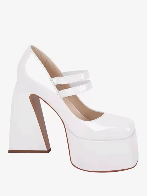 Women's High Heels Slip-On Buckle Pumps Chic Square Toe Chunky Heel PU Leather