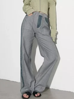 Women's Jeans Elegant Raised Waist Two-Tone Denim