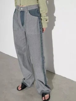 Women's Jeans Elegant Raised Waist Two-Tone Denim