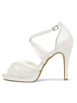 Women's Lace Strappy Platform Bridal Heels Stiletto Heel Criss Cross Viantage Wedding Shoes