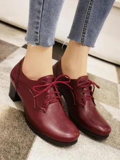 Women's Lace Up Brogues Block Heel