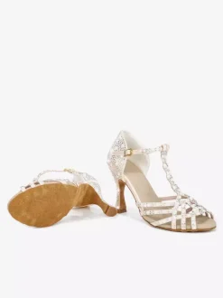 Women's Latin Dance Shoes Peep Toe Rhinestones T Strap High Heel Ballroom Dance Shoes