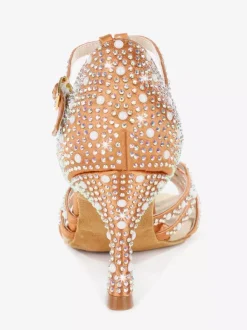 Women's Latin Dance Shoes Peep Toe Rhinestones T Strap High Heel Ballroom Dance Shoes
