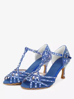 Women's Latin Dance Shoes Peep Toe Rhinestones T Strap High Heel Ballroom Dance Shoes