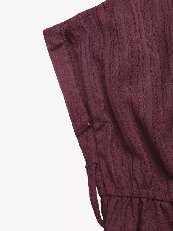 Women's Mauve One-Shoulder Belted Romper Textured Fabric Tie Waist Casual Summer Playsuit