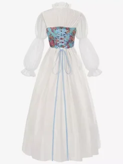Womens Medieval Renaissance Costume Floral Bandage Lace Up Vintage Costumes