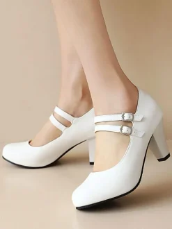 Women's Mid-Low Heels Suede Buckle Chunky Heel Mary Jane Shoes