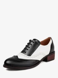 Women's Oxfords Round Toe Puppy Heel Lace Up Shoes