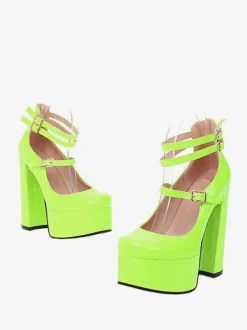 Women's Platform Chunky Heel Mary Jane Pumps in Patent Leather