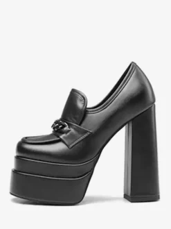 Women's Platform Loafers Chunky Heel Slip On Pumps