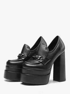 Women's Platform Loafers Chunky Heel Slip On Pumps