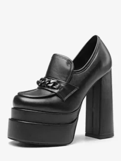 Women's Platform Loafers Chunky Heel Slip On Pumps