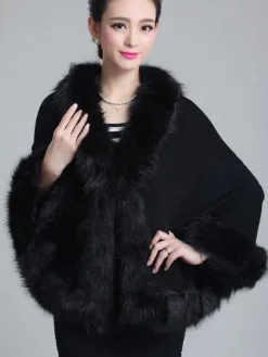 Women's Poncho Knitwear Oversized Faux Fur Coat Spring Outerwear