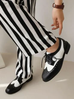 Women's Round Toe Puppy Heel PU Leather Oxfords